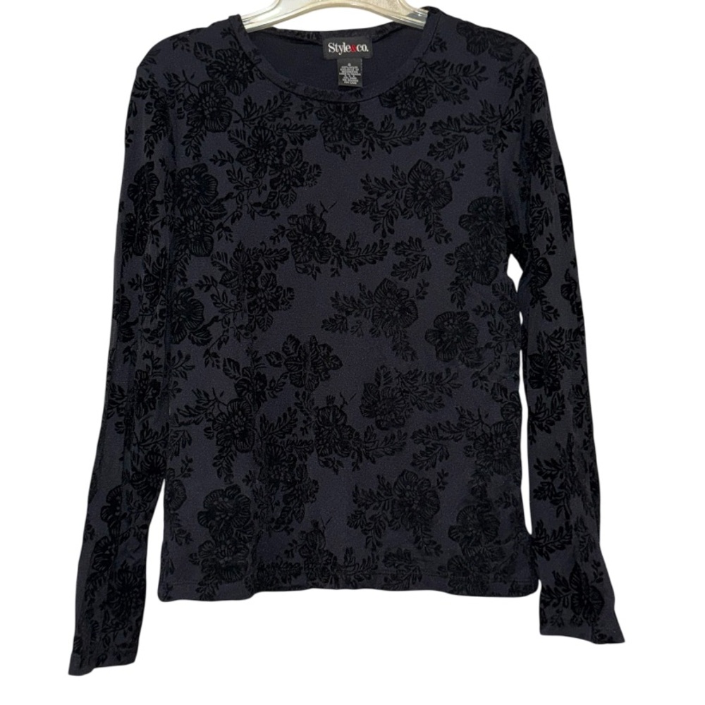Style & Co. Black Fitted Long Sleeve Blouse